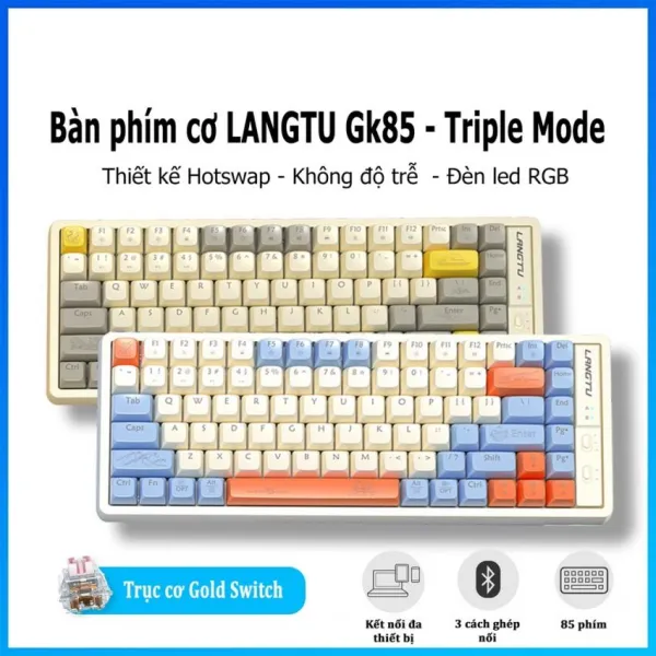 Bàn phím cơ không dây Bluetooth LANGTU GK85 Triple Mode, 85 Phím Có LED